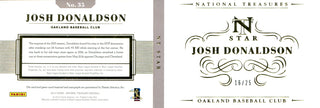 Josh Donaldson Autographed 2014 Panini National Treasures Star Card Back