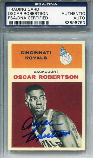 Oscar Robertson Autographed Trading Rookie Reprint Card (PSA)
