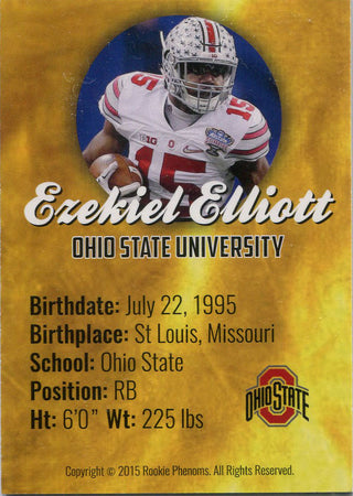 Ezekiel Elliott Unsigned 2015 Rookie Phenom Card Back