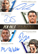 Ameer Abdullah, Devin Smith, Devin Funchess, Maxx Williams, Tevin Coleman, Jeremy Langford, David Cobb, Stefon Diggs Autographed 2015 Panini Pen Pals Signature Card Front