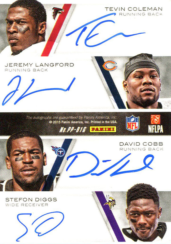 Ameer Abdullah, Devin Smith, Devin Funchess, Maxx Williams, Tevin Coleman, Jeremy Langford, David Cobb, Stefon Diggs Autographed 2015 Panini Pen Pals Signature Card Back
