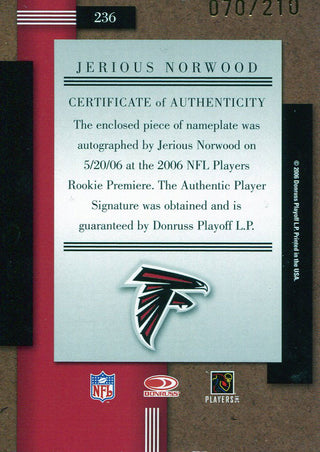 Jerious Norwood Autographed 2006 Donruss Threads Card