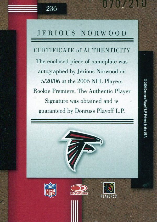 Jerious Norwood Autographed 2006 Donruss Threads Card