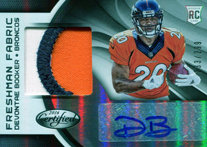 Devontae Booker Autographed 2016 Panini Freshman Fabric Rookie Card