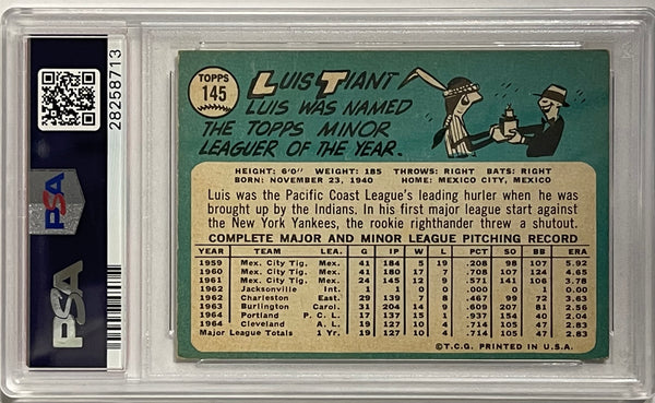 Luis Tiant Autographed 1965 Topps Card #145 (PSA)