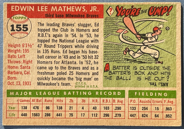 Ed Mathews 1955 Topps baseball Card #155