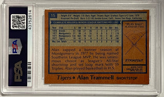 Alan Trammell Autographed 1978 Topps Burger King Rookie Card #15 (PSA)
