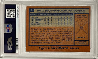 Jack Morris Autographed 1978 Topps Burger King Rookie Card #8 (PSA)