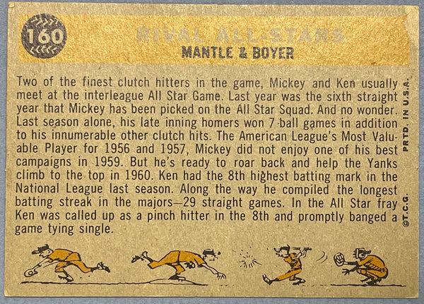 Mickey Mantle & Clete Boyer 1960 Topps Baseball Card #160