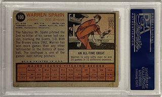 Warren Spahn Autographed 1962 Topps Card #100 (PSA)