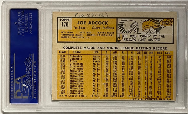 Joe Adcock Autographed 1963 Topps Card #170 (PSA)