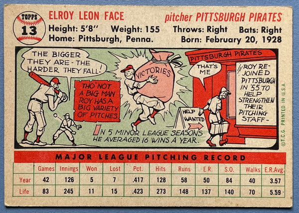 Roy Face1956 Topps baseball Card #13