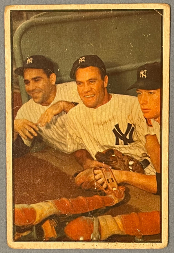 Mickey Mantle 1953 Bowman Baseball Card #44 Berra Bauer Mantle