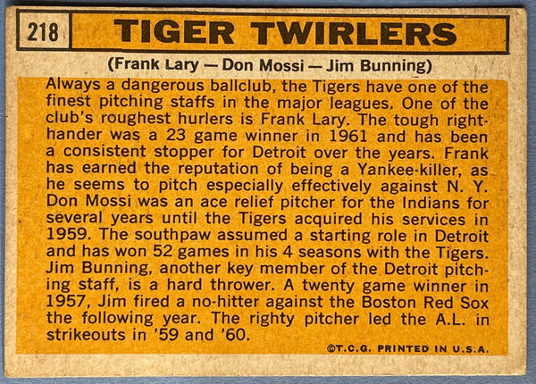 Tiger Twirlers 1963 Topps baseball Card #218