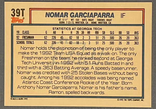 Nomar Garciaparra 1992 Topp Team USA Rookie Card #39T