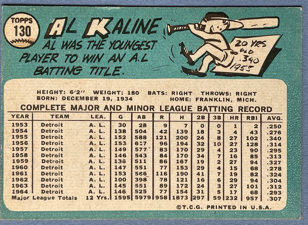 Al Kaline 1965 Topps baseball Card #130