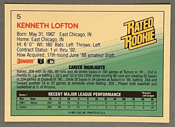 Kenny Lofton 1991 Donruss Rookie Card #5