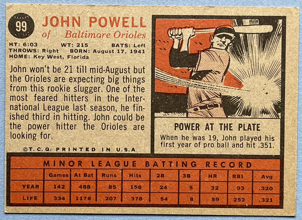 1962 Topps # 99 Boog Powell ROOKIE [#] (Orioles)