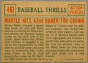 Mickey Mantle 1959 Topps Baseball Card #461 Mantle Hits 42nd Homer for Crown