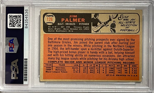 Jim Palmer Autographed 1966 Topps Rookie Card #126 (PSA)