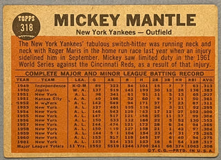 Mickey Mantle 1962 Topps Baseball Card #318 The Switch Hitter Connects