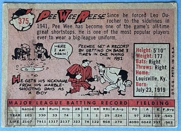 Pee Wee Reese 1958 Topps baseball Card #375