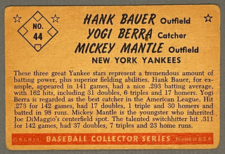 Mickey Mantle 1953 Bowman Baseball Card #44 Berra Bauer Mantle