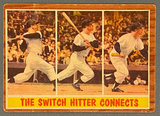 Mickey Mantle 1962 Topps Baseball Card #318 The Switch Hitter Connects