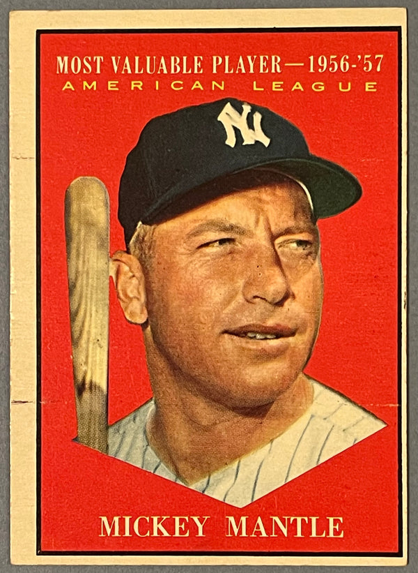 Mickey Mantle 1961 Topps Baseball Card #475 AL Most Valuable Player 1956-57