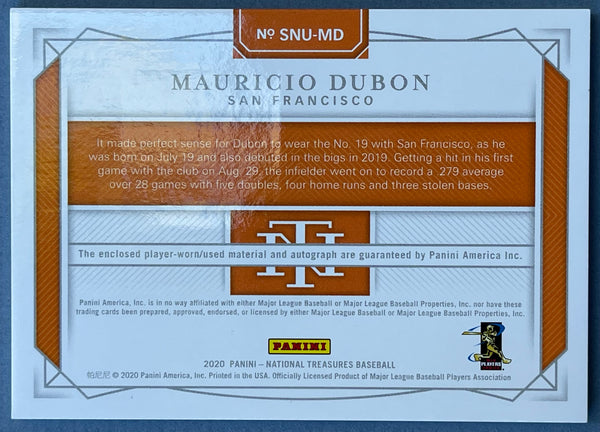 Mauricio Dubon Signed 2020 National Treasures One of One Card