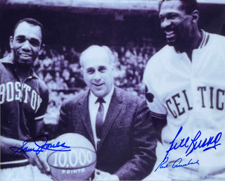 Bill Russell Sam Jones & Red Auerbach Autographed 8x10 Basketball Photo (PSA)