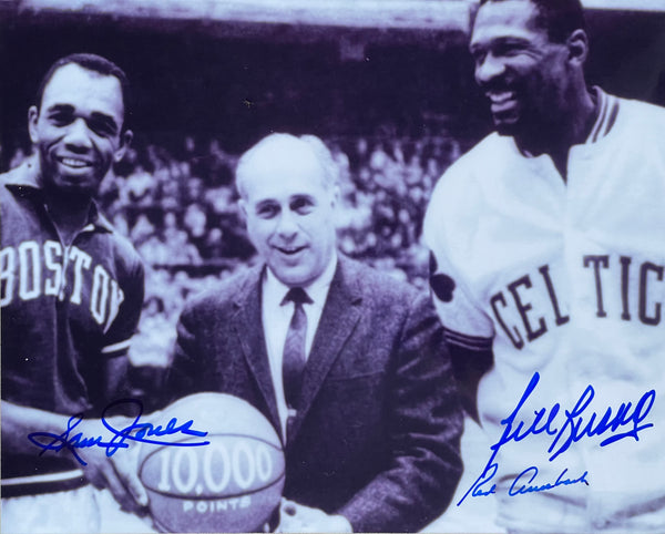 Bill Russell Sam Jones & Red Auerbach Autographed 8x10 Basketball Photo (PSA)