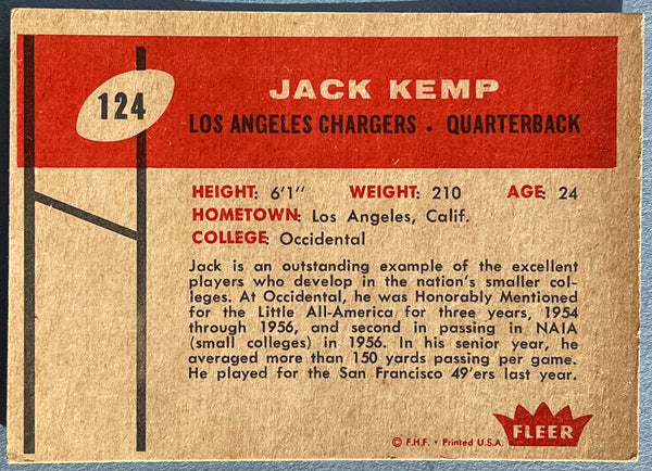 Jack Kemp 1960 Fleer Football Card #124