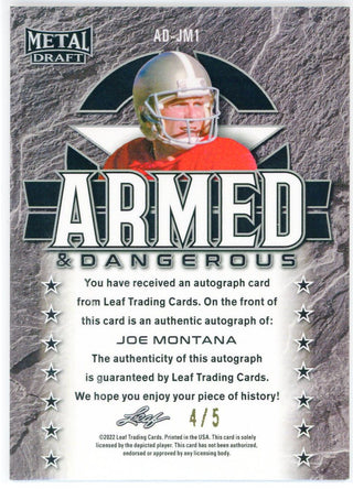 Joe Montana Autographed 2022 Leaf Metal Draft Card #AD-JM1