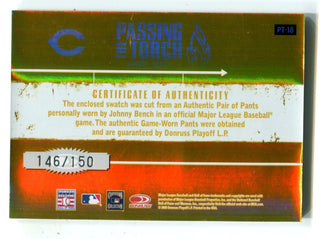 Johnny Bench 2005 Donruss Elite Passing The Torch Jersey Card #PT18  146/150