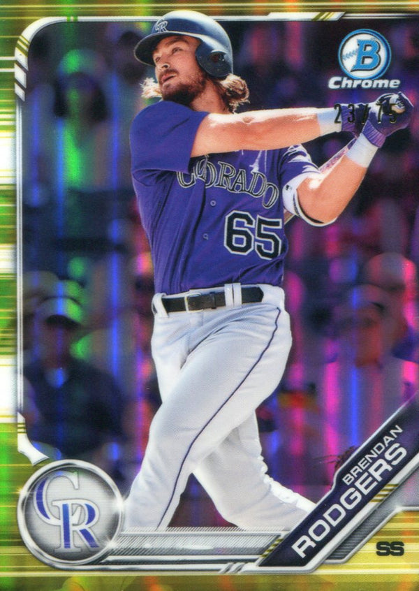 Brendan Rodgers 2019 Bowman Chrome Yellow Refractor Rookie Card