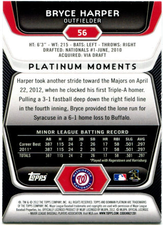 Bryce Harper Bowman Platinum Moments 2012 Rookie Card #56