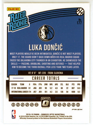 Luka Doncic 2018-19 Panini Donruss Optic Rated Rookie Shock Prizm Card #177