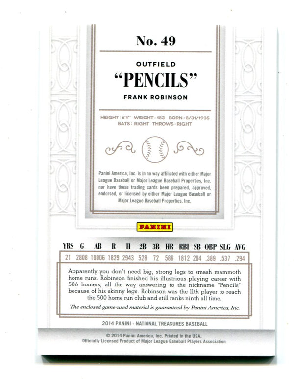 Frank Robinson 2014 Panini National Treasures Pencils Jersey Card #49 96/99