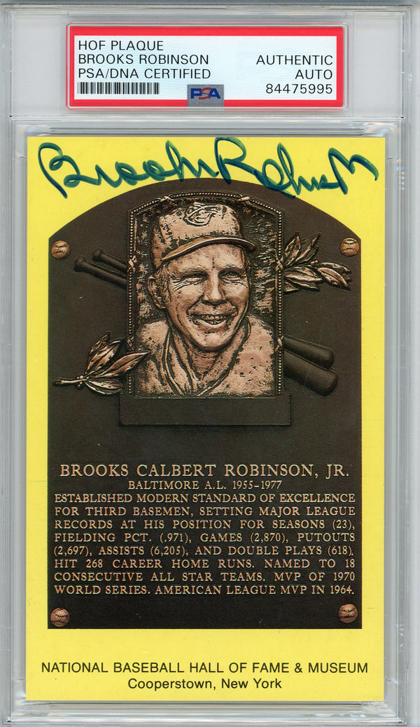 Brooks Robinson Autographed Hall of Fame Plaque Card (PSA)