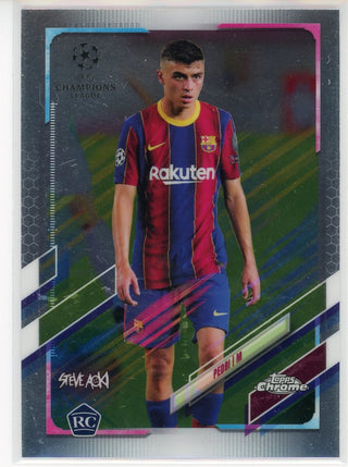 Pedri 2021 Topps Chrome UEFA Champions League Steve Aoki Rookie Card #61
