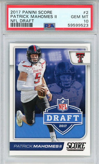 Patrick Mahomes II 2017 Panini Score NFL Draft Rookie Card #2 (PSA Gem Mint 10)