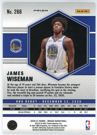 James Wiseman 2020-21 Panini Mosaic NBA Debut Rookie Green Prizm Card #266