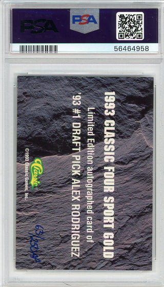 Alex Rodriguez Autographed 1993 Classic 4 Sport Gold Card (PSA Auto 10)