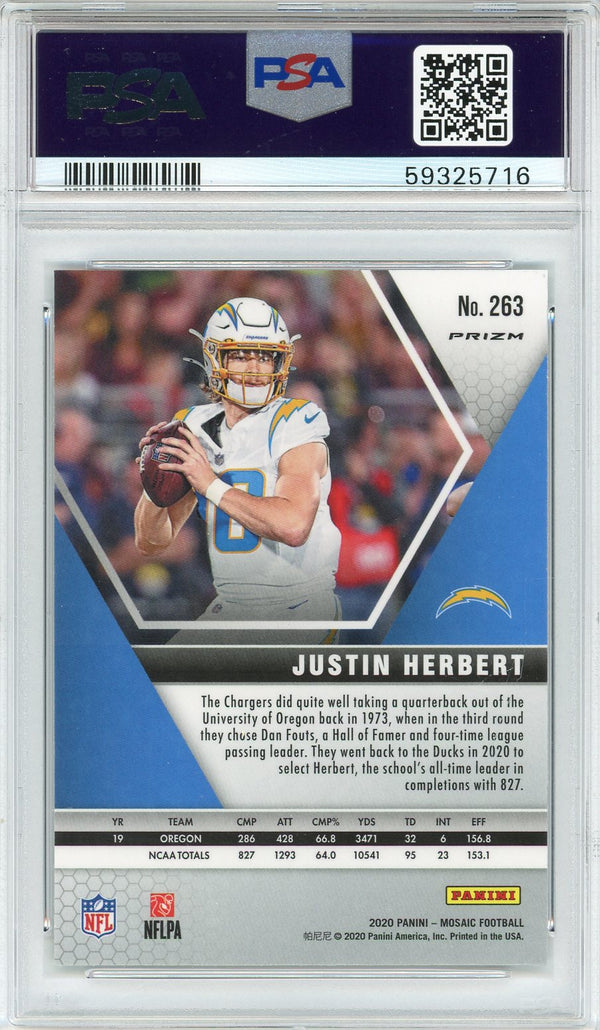 Justin Herbert 2020 Panini Mosaic Green Prizm Rookie Card #263 (PSA Gem Mint 10)