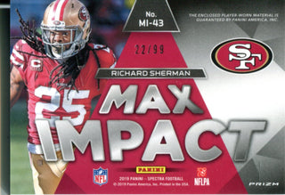 Richard Sherman 2019 Spectra Game Worn Jersey Card 22/99