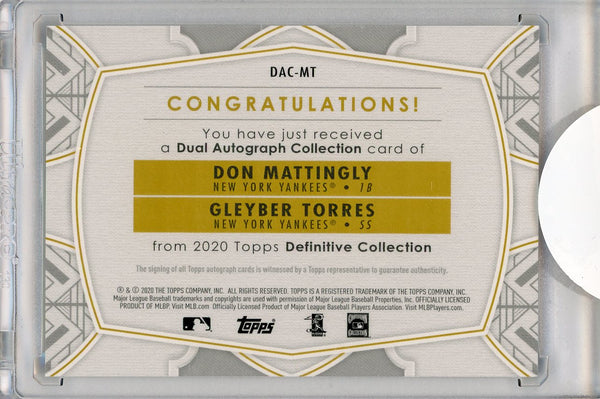 Don Mattingly & Gleyber Torres Autographed 2020 Topps Definitive Collection Card #DAC-MT