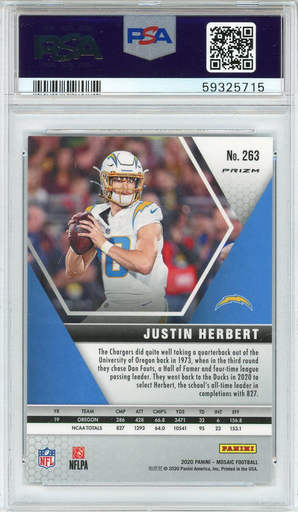Justin Herbert 2020 Panini Mosaic Green Prizm Rookie Card #263 (PSA Mint 9)