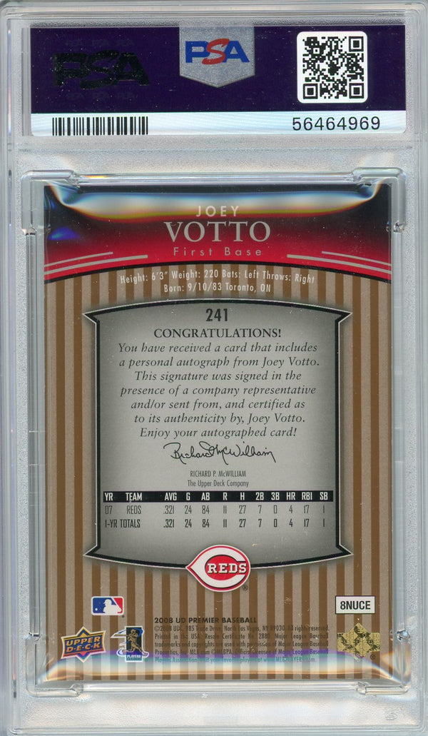 Joey Votto Autographed 2008 Upper Deck Premier Rookie Card #241
