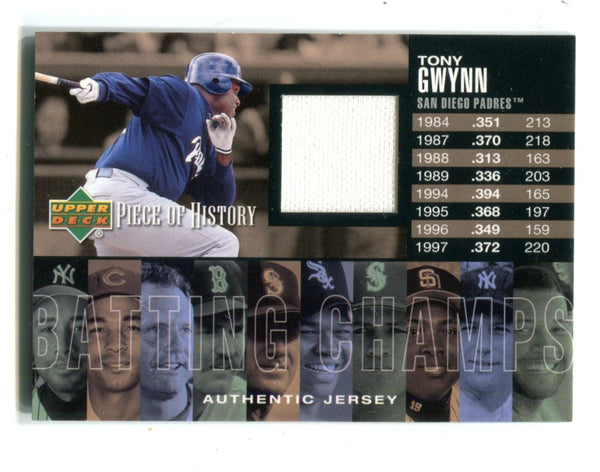 Tony Gwynn 2002 UD Piece of History Batting Champs #BCTG Jersey Card